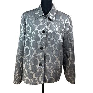 Sag Harbor metallic Silver romantic Floral Jacquard Blazer Jacket 16 career